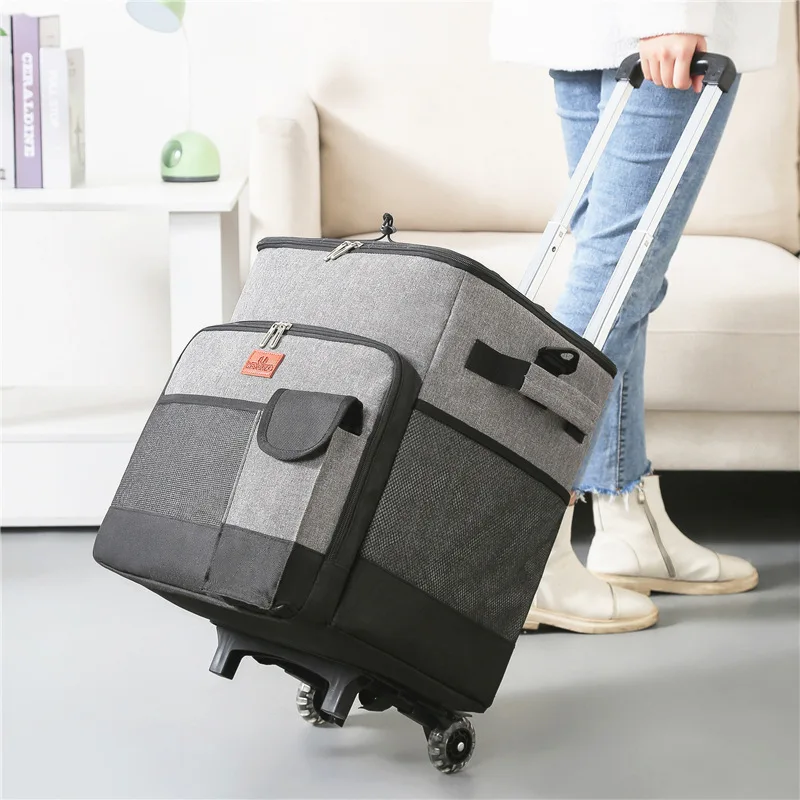 

Custom Logo Outdoor Travelling Picnic Large Compartment Fold Insulated Trolley Cooler Bag With Wheels, Grey