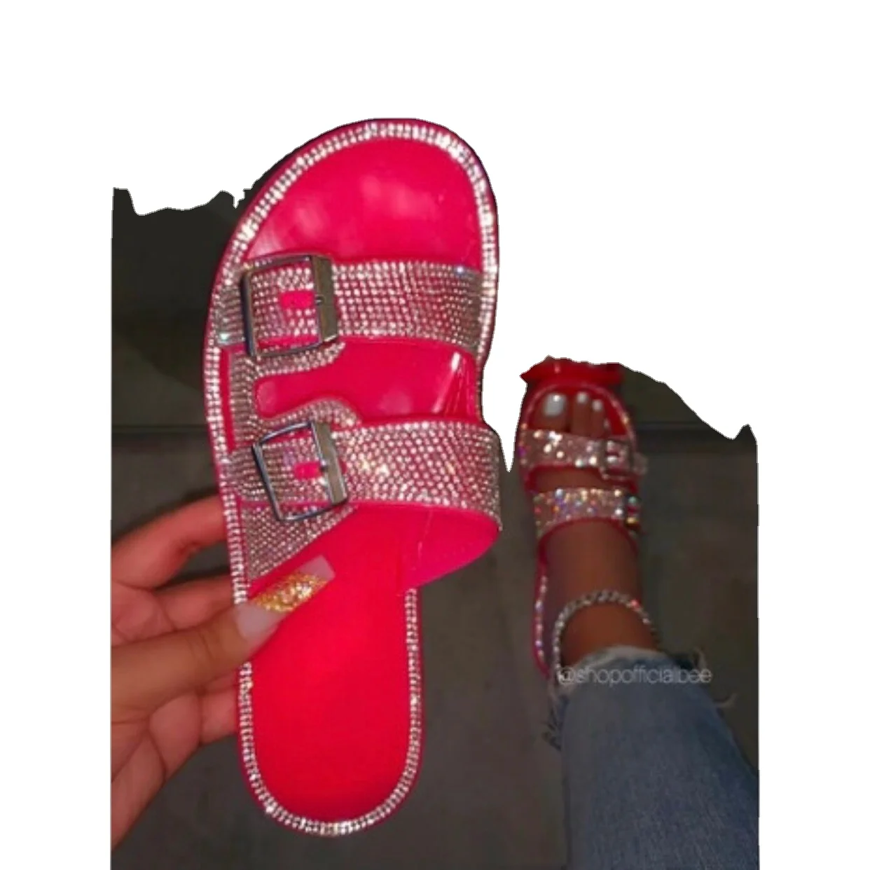 

Hot sale Women Sandals Buckle Webbing Colors Thick Platform rhinestone girls shoes bling