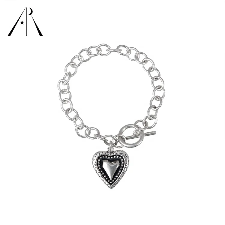 

Ot buckle 925 sterling silver new style elegant charm retro heart pendant silver bracelet