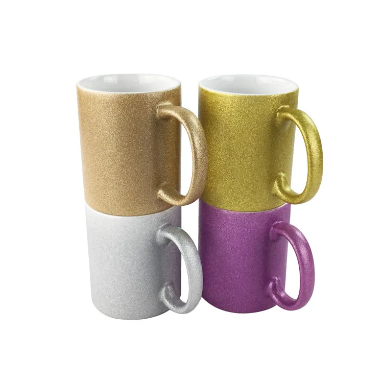 

Custom 11oz Gold Glitter Ceramic Coffee Mugs Sublimation Straight Cups With Handle For Heat Transfer Printing Diy Gold Cups, Multi colors
