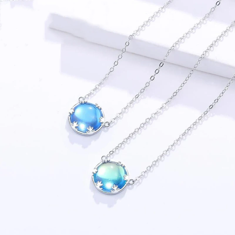 

Fashion Women Simple 925 Sterling Silver Necklace Choker Pendant Aurora Borealis Necklace, As pictures