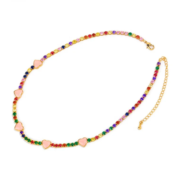 

Sexy Short Sparking Rainbow Tennis Chain Chocker Necklace