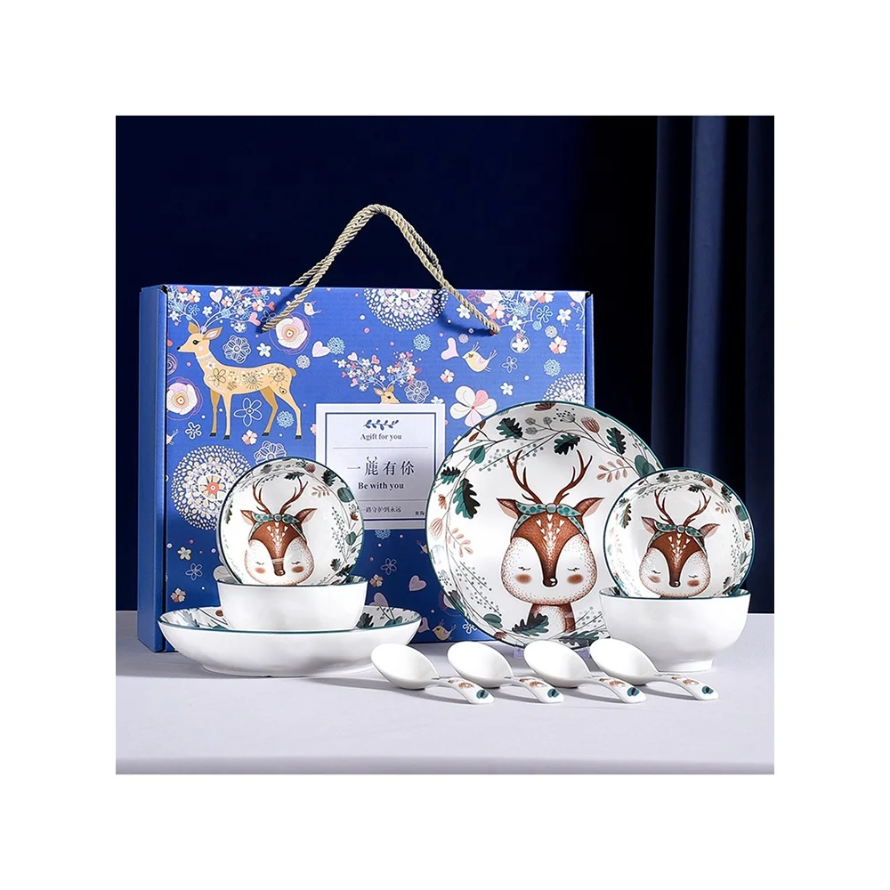 

Elk cartoon theme ceramic tableware set cute deer cartoon style exquisite mall giveaway Christmas special business gift