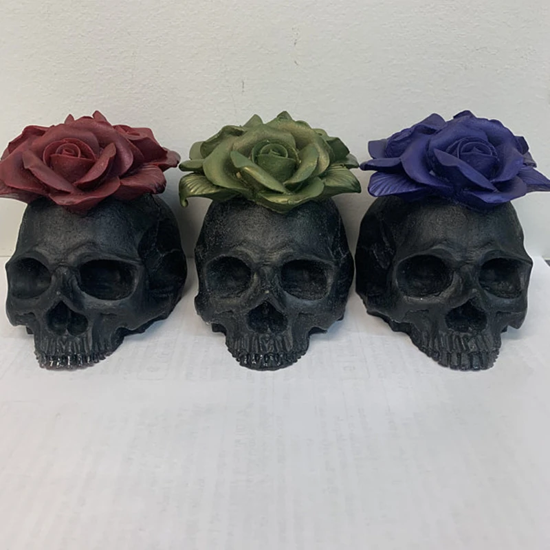 

R207 3D Halloween Decoration Tools Skull Rose Silicone Mold Diy CrossBones Candle Plaster Mould, Stocked / cusomized