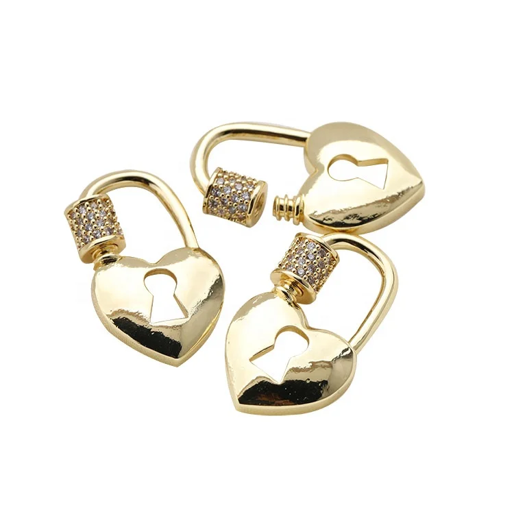 

Wholesale Women Fashion KC Gold Plated Zircon Brass Shiny Lock Design Carabiner Jewelry Accessory for Bracelet Necklace Making, Gold/silver/gun metal