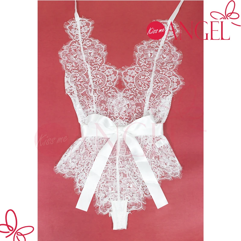 

KISS ME ANGEL eyelash design sexy white lace lingerie teddy bodysuits for women