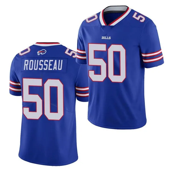 

New Style Wholesale China Buffalo Stitched American Football Jerseys Custom Bill Sports Team 50 Rousseau 14 Diggs 17 Allen, White, black, yellow, orange, blue, gray, red, purple