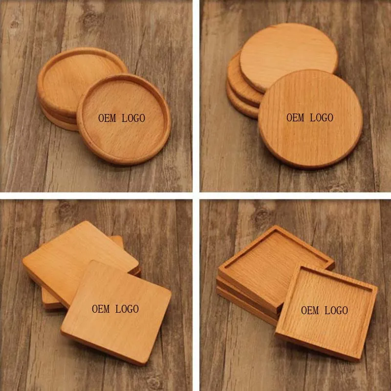 

8.8cm Beech & Walnut Wood Coasters Wooden Cup Coffee Tea Cup Pads Drinking Mats Teapot Drink Coaster