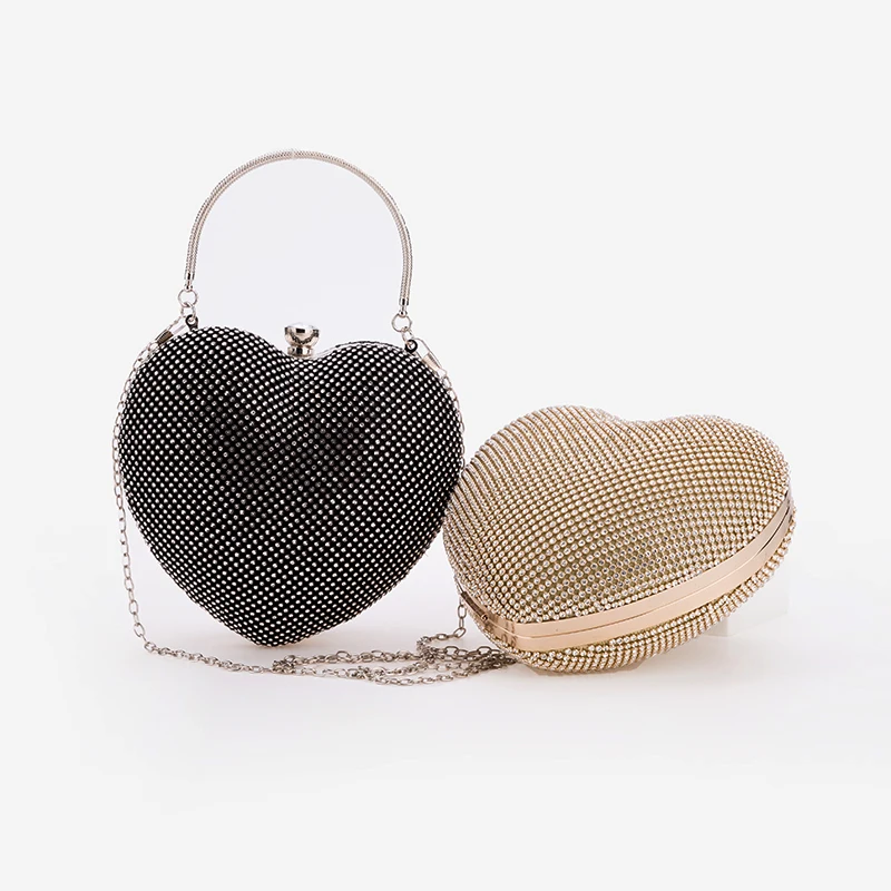 

2020 Fashion Heart Shaped Bag Love Shape Purse Shoulder Bag Lovely Rhinestone Bling Clutches For Woman Wandbag, Multiple