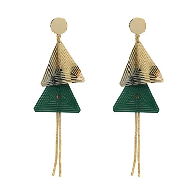 

2021 Korean earrings 925 silver needle triangular geometry earrings tassel earrings women, Picture shows