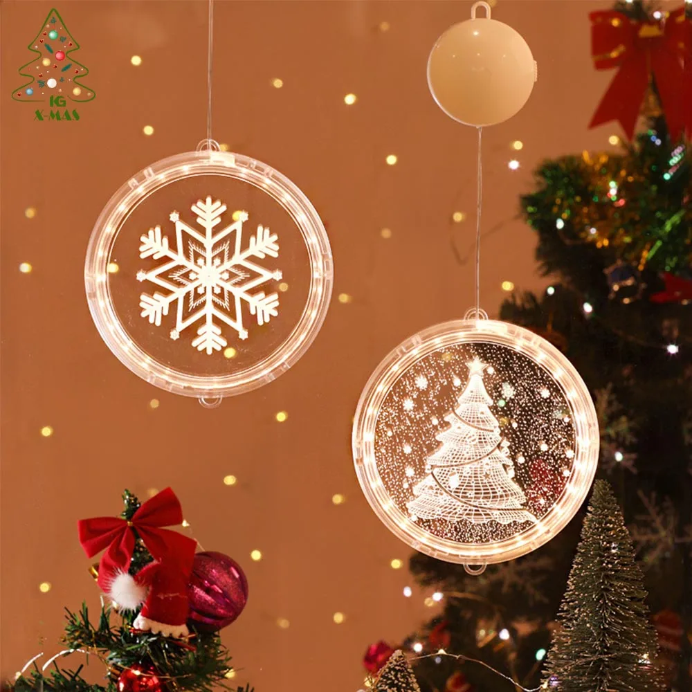

KG Xmas Ready To Ship luz de Navidad Diameter 16cm Window Hanging Light Suction Cup Christmas Decorative Light For Home Shop Bar