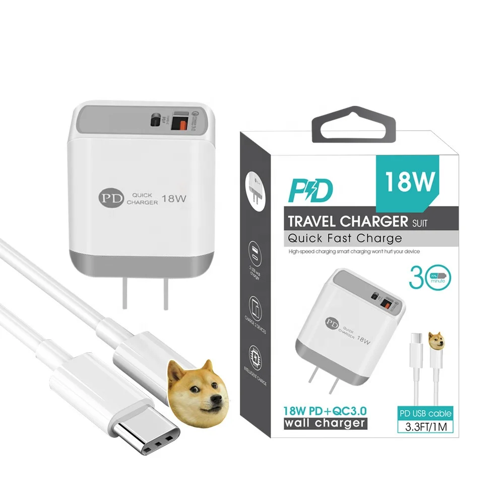 

QC3.0 Charger & Type C 18W 20W USB C PD Wall Charger Kit With USB Cable For iPhone 12 Pro EU US Plug, Black,white,blue,red