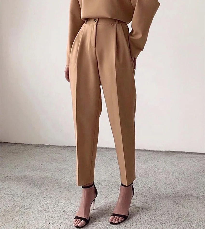 

Casual High Waist Khaki Pencil Pants Women Autumn Winter Brown Ladies Office Trousers, 4 colors