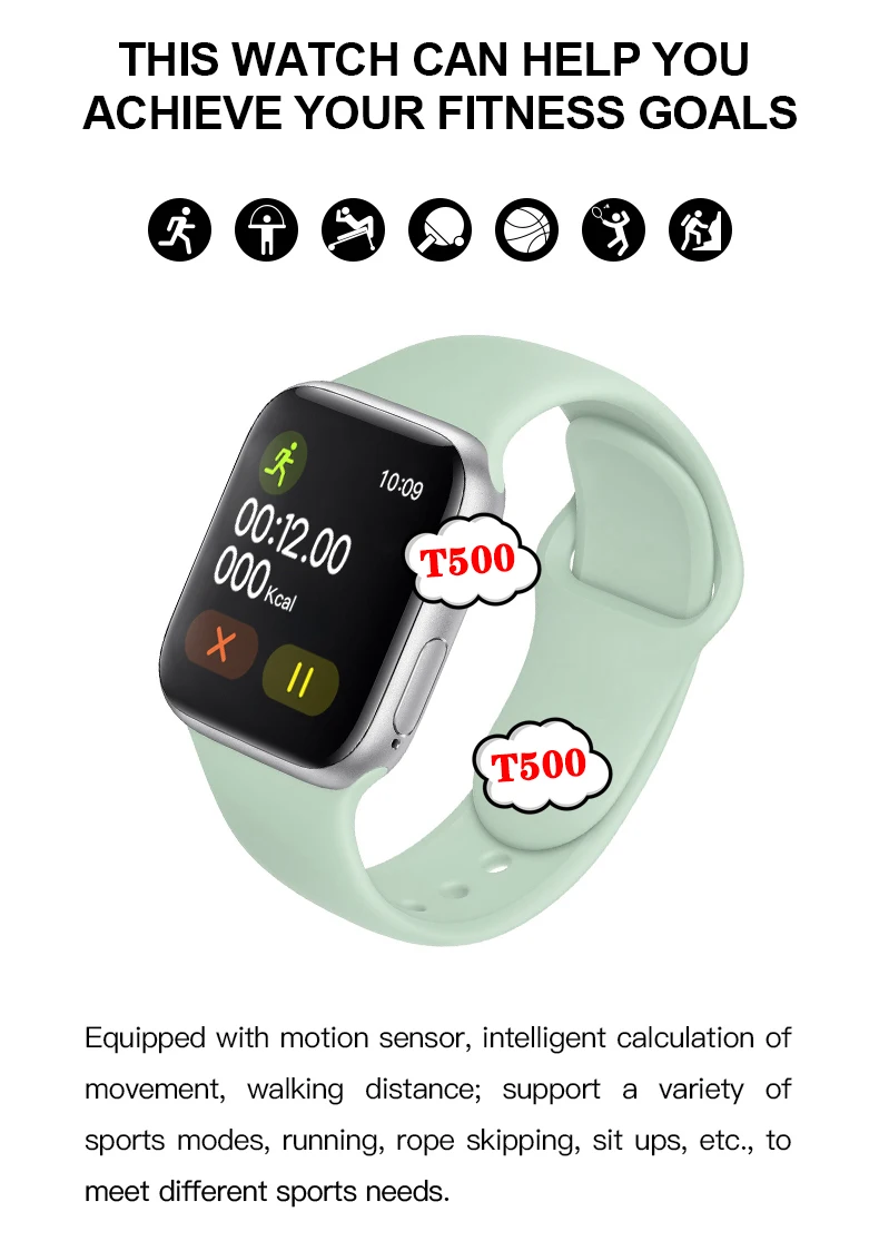Top Sell Smartwatch Series 5 T500 BT Call 44mm Smart Watch Heart Rate Monitor Blood Pressure PK IWO 12 IW