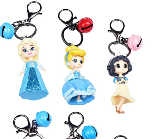 

8pcs/set luxury Princess Key chains for girl Frozen Model Toy Elsa Action Figure Anna Ariel jewelry Decors, Colorful