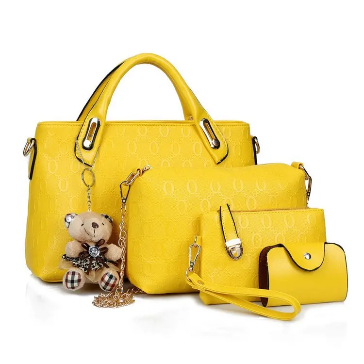 

Fashion Women 4Pcs PU Handbag Set Large Tote Bag With Purse Shoulder Bag Ladies Handbags Shoulder Bag