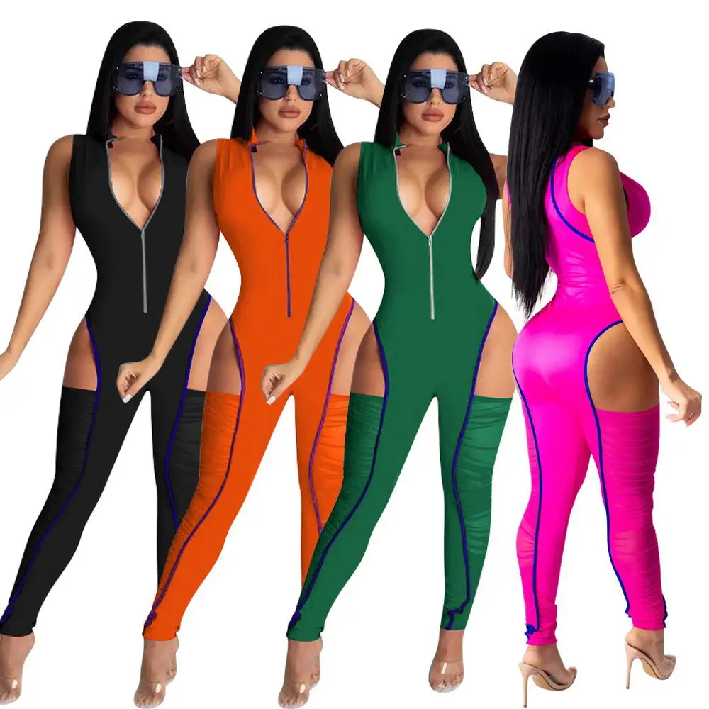 

B54602A New design jumpsuit lady fashion hollow out sleeveless sports jumpsuit, Shown
