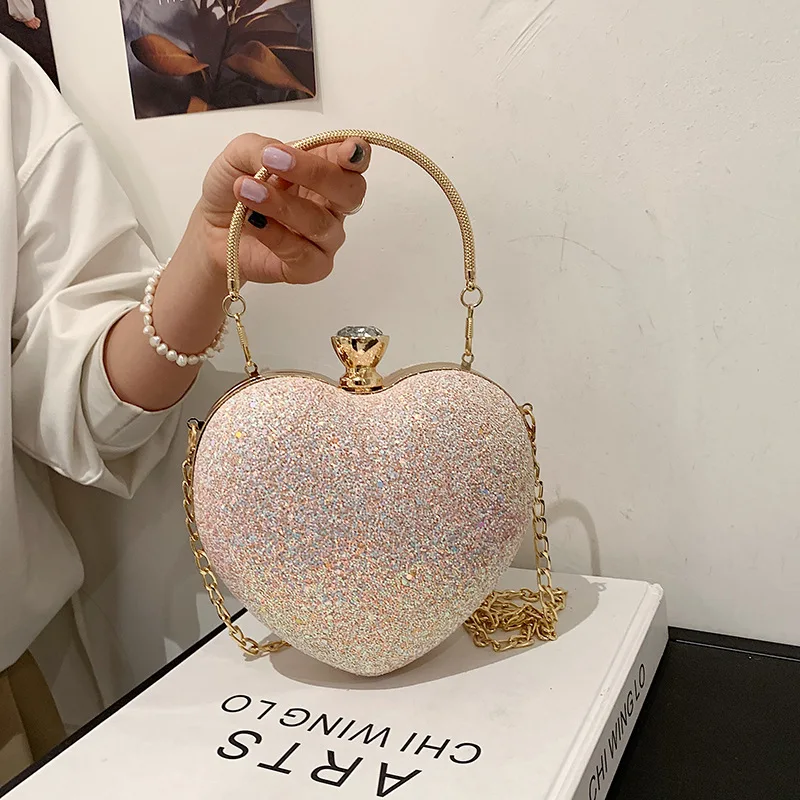 

2022 Latest Fashion Girls Cute Heart shape sequined Purses Luxury Handbag Lady Shoulder Hand Bag For Women