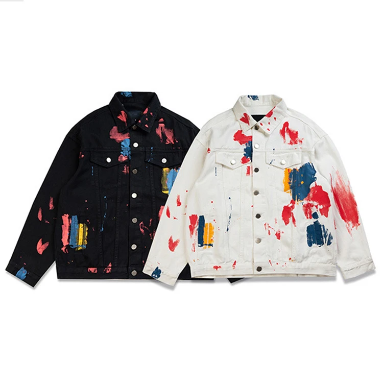 

Splash Ink Printing Denim Jacket Mens Jean Jacket Wholesale, White/black