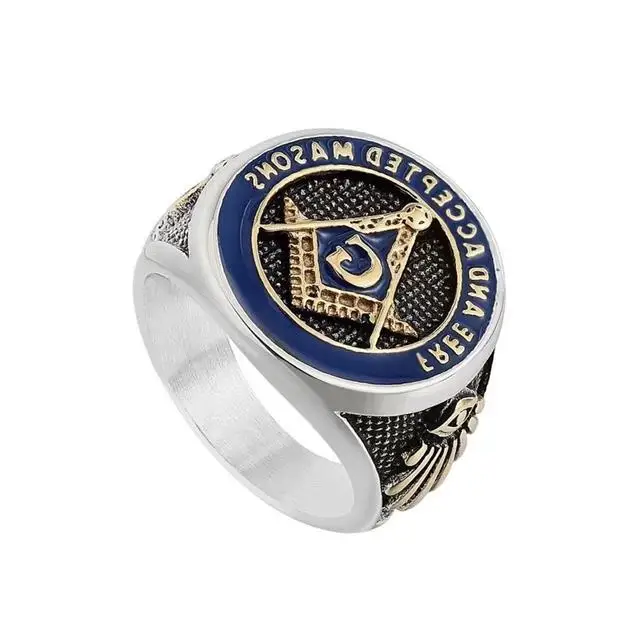 

European and American popular Masonic logo titanium steel ring foreign trade jewelry wholesale lovers ring