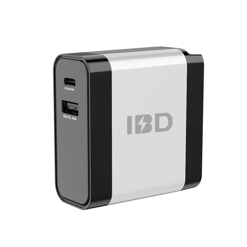 

Mobile phone 2020 new arrival 45w dual usb socket travel Pd wall charger, Black+white /grey+white/full white /fulle black