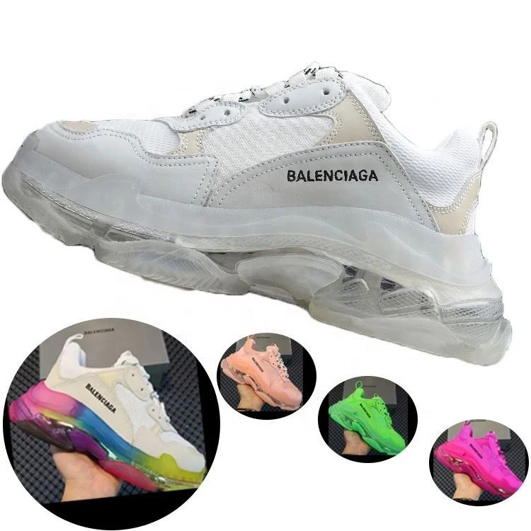 

SANMAO 2021 trending unisex designer men famous brands 41 all white triple s balencia sneakers, Black/white/gray