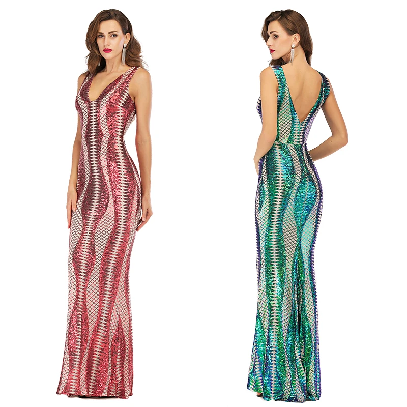 

2021 sexy Summer Women Deep V Neck Sleeveless Party dinner dresses for ladies, Green,red