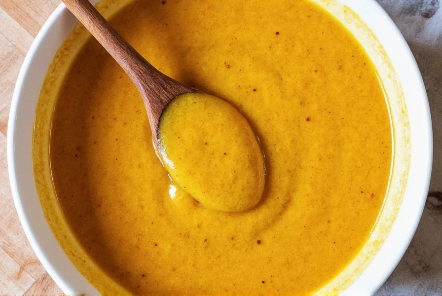 Turmeric, ginger, cinnamon, and honey ingredients arranged on wooden table