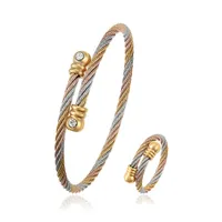 

S-206 2 pieces custom gold plated cable screw stainless steel bangle ring jewelry sets women