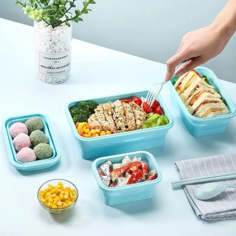 

2021 Silicone Foldable Portable Lunch Box Microwave Oven Food Storage Container Lunch Boxes, Customized