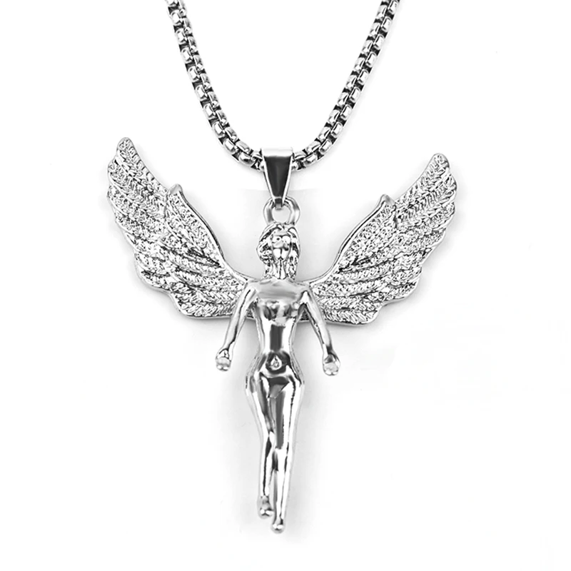

Fashion new angel wings European and American punk retro rock hipsters men and women grams titanium steel pendant necklace acces