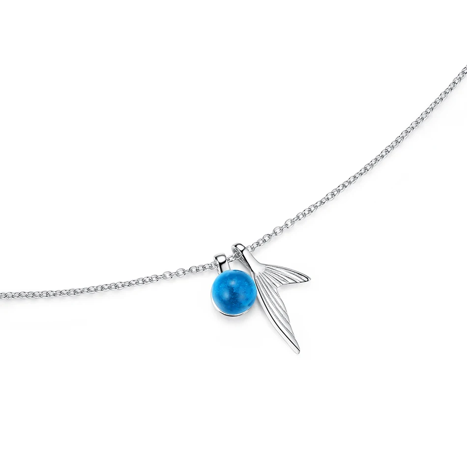 

OEM ODM 925 Sterling Silver Mermaid Tail pendant Necklace Blue Natural Stone Necklace women wedding jewelry