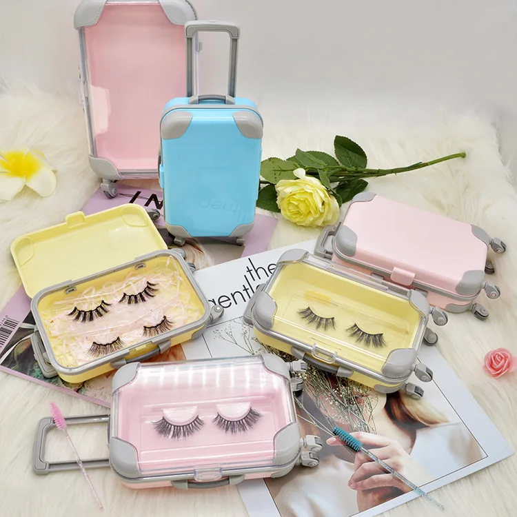 

Private label cute wholesale lash boxes mini luggage suitcase 3D mink eyelash packaging case 25mm eyelashes box, Black color