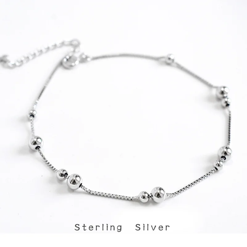 

925 Sterling Silver Anklet Plated Snake Chain Personalised Bead Pendant for women