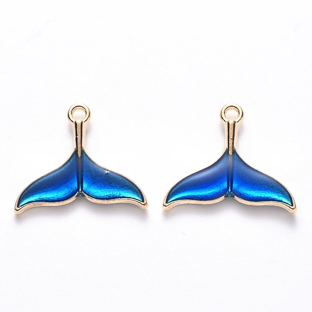 

PandaHall Whale Tail Shape Light Gold Blue Alloy Enamel Pendants