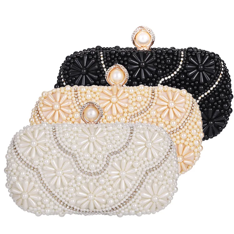 

high quality new fashion chain women evening bag luxury money pearl beaded ladies clutch bag