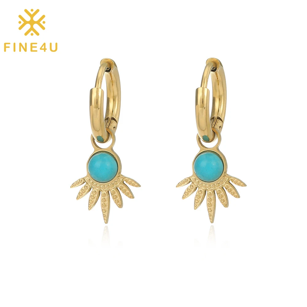 

New Arrival Vintage Women Jewelry Stainless Steel Gold Plated Drop Turquoise Natural Stone Earrings