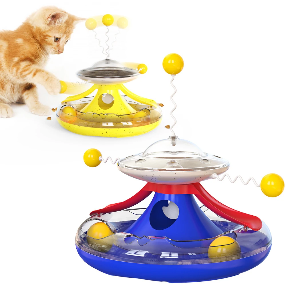 

Pet Supplies Tumbler Orbital Turntable Leaking Food Toy Funny Cat Baseball Training Teasing Playing Cat Toy, Blue/lake blue/yellow/pink,