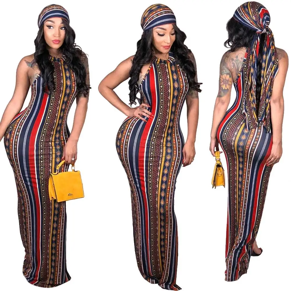

2021 new arrival ladies dress fashion full length sexy club party sleeveless stripe women clothing girls dress