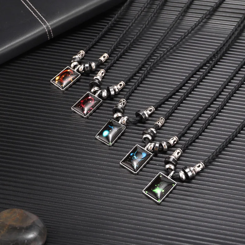 

Xunbei Hot Sell Vintage Charms Glass Pendant Of Zodiac Rope Chain Necklace