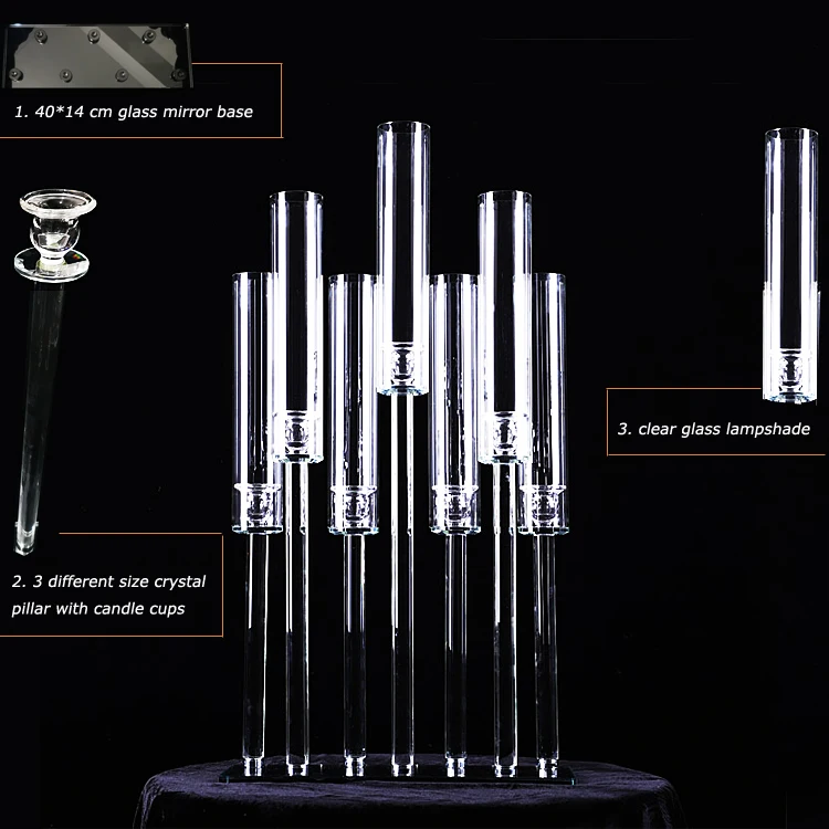 Factory Outlet Tall 7 Arms Mirror Base Modern Crystal Candelabra