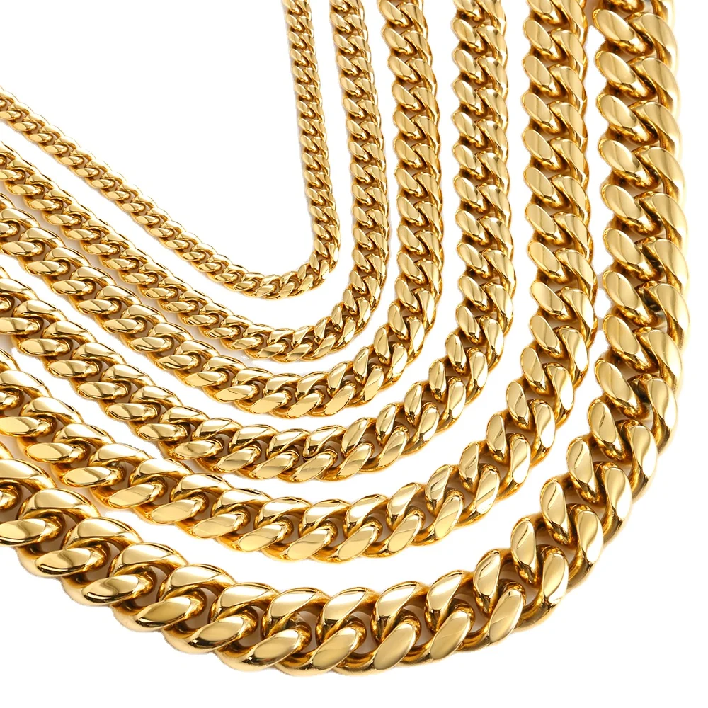 

Gold custom nameplate stainless steel hip hop style men icy cuban link chain Miami cuban necklace