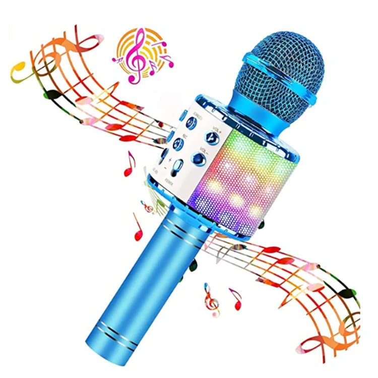 

High Quality 4 In 1 Handheld Portable Microfono Karaoke Portable Karoke Microphone Wireless, Blue