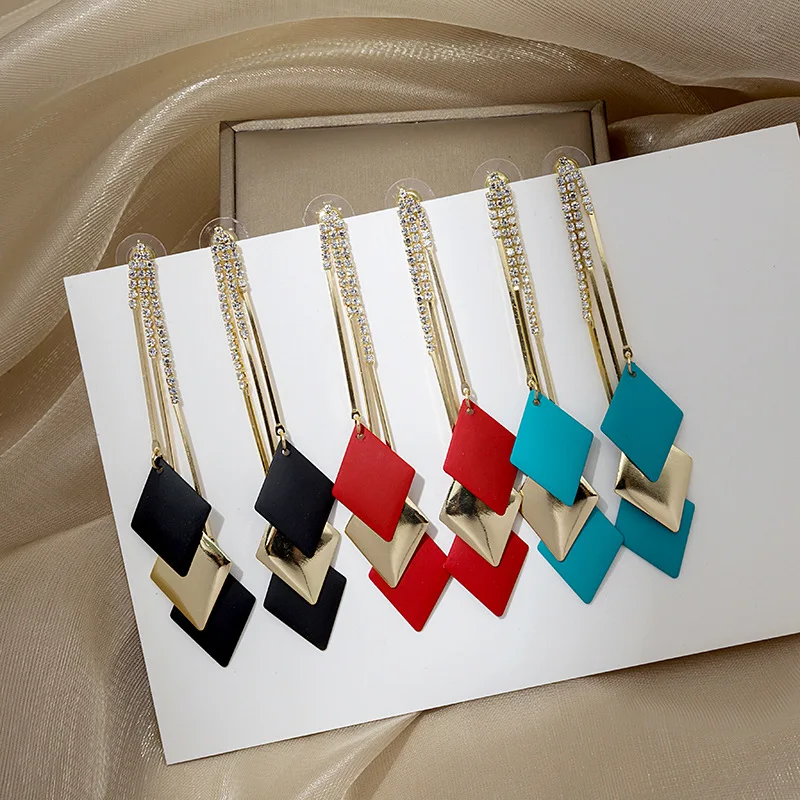 

fashion trendy crystal red squre 2021 long drop earrings