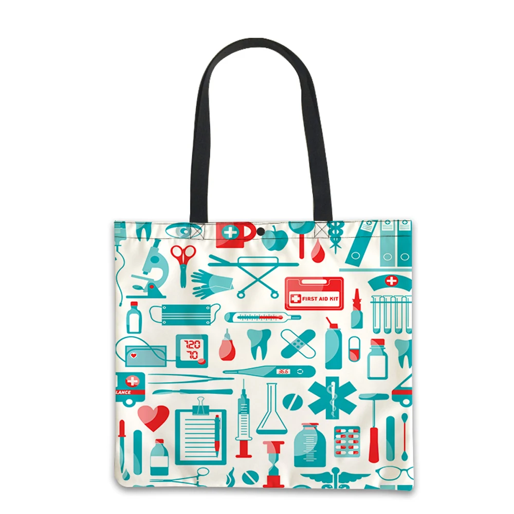 

Vintage Low MOQ custom print on demand Health care pattern Sublimation reusable foldable eco friendly handbag tote shopping bag