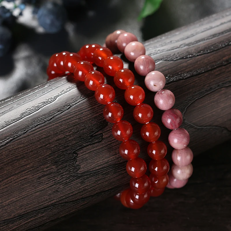 

RINNTIN GMB43 Wholesale Natural Red Agate Red Agate Rhodonite Stone Beads 7.5 Inch Stretch Beaded Bracelet
