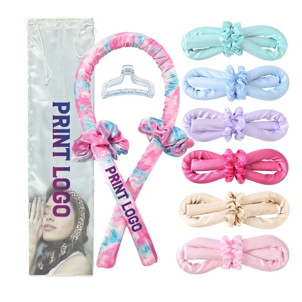 

New Custom DIY Satin Magic Foam Sponge Sleeping Curling Roller Heatless Rolling Hair Curler with Scrunchies Hair Claw