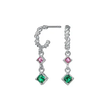 

Twisted S925 Silver Pin Green Purple Diamond Huggie Drop Earrings 24K Gold Plated Diamond Drop Hoop Earrings for Lady