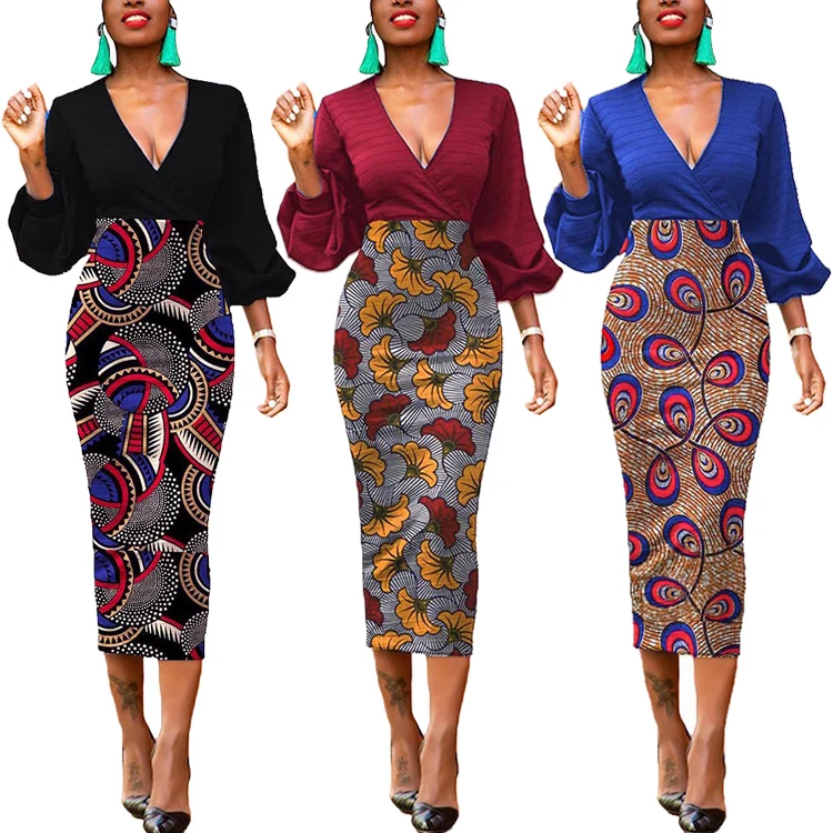 

2020 Fashion Custom Style Tribal Print African Dashiki Casual Dress Women, Picture color