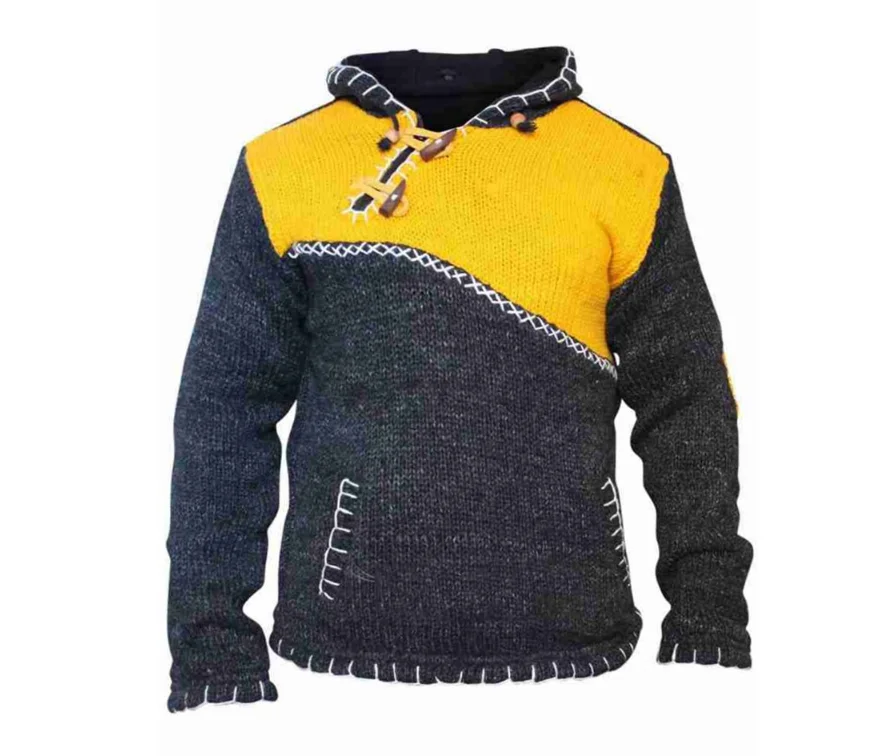 

The new men's clothing fashionable contrasting color patchwork sweater long sleeve hooded sweater jacket